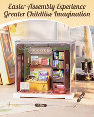 Rolife LED dollhouse scene glows softly for a cozy shelf display.