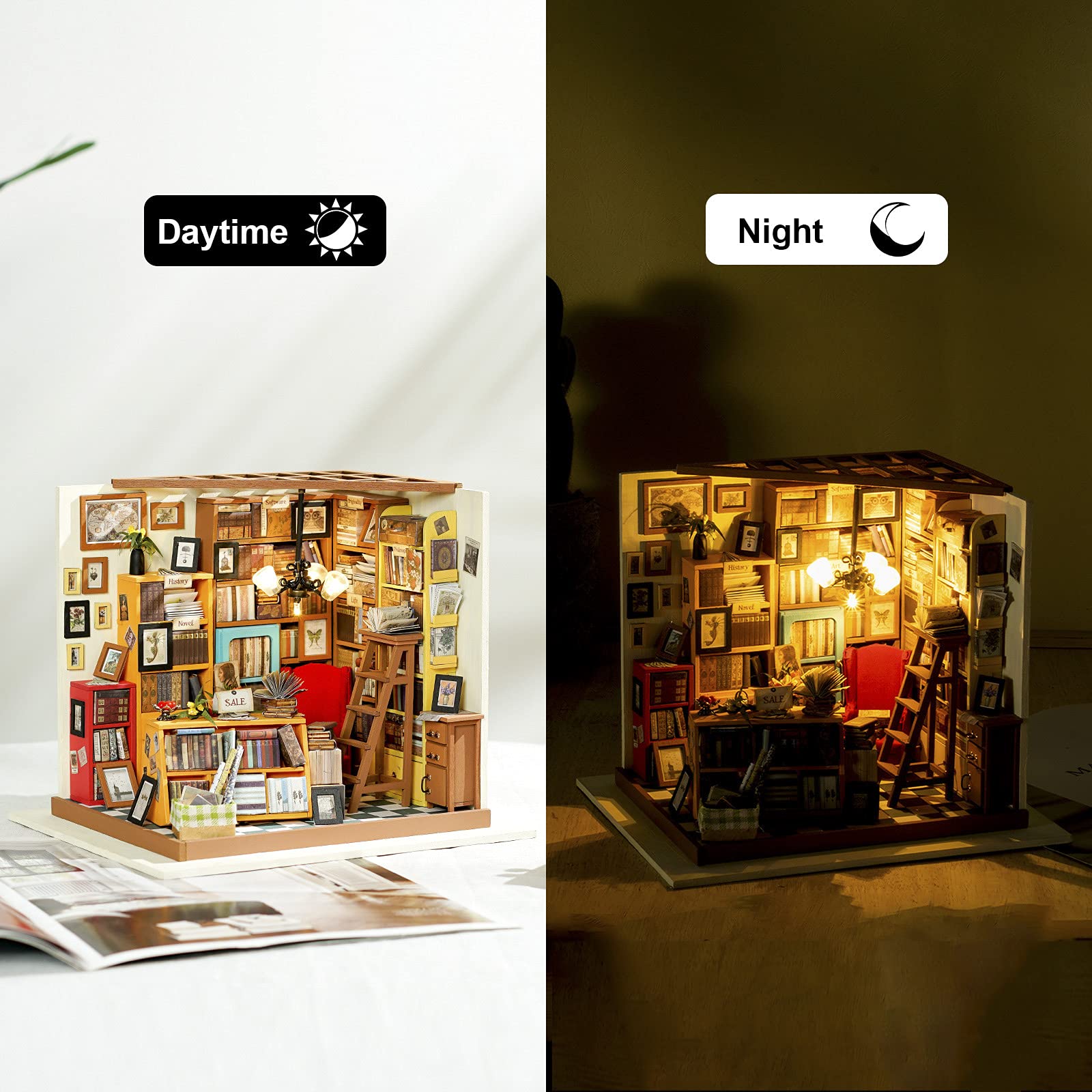 Rolife bookstore room lit display creates a warm, inviting ambience