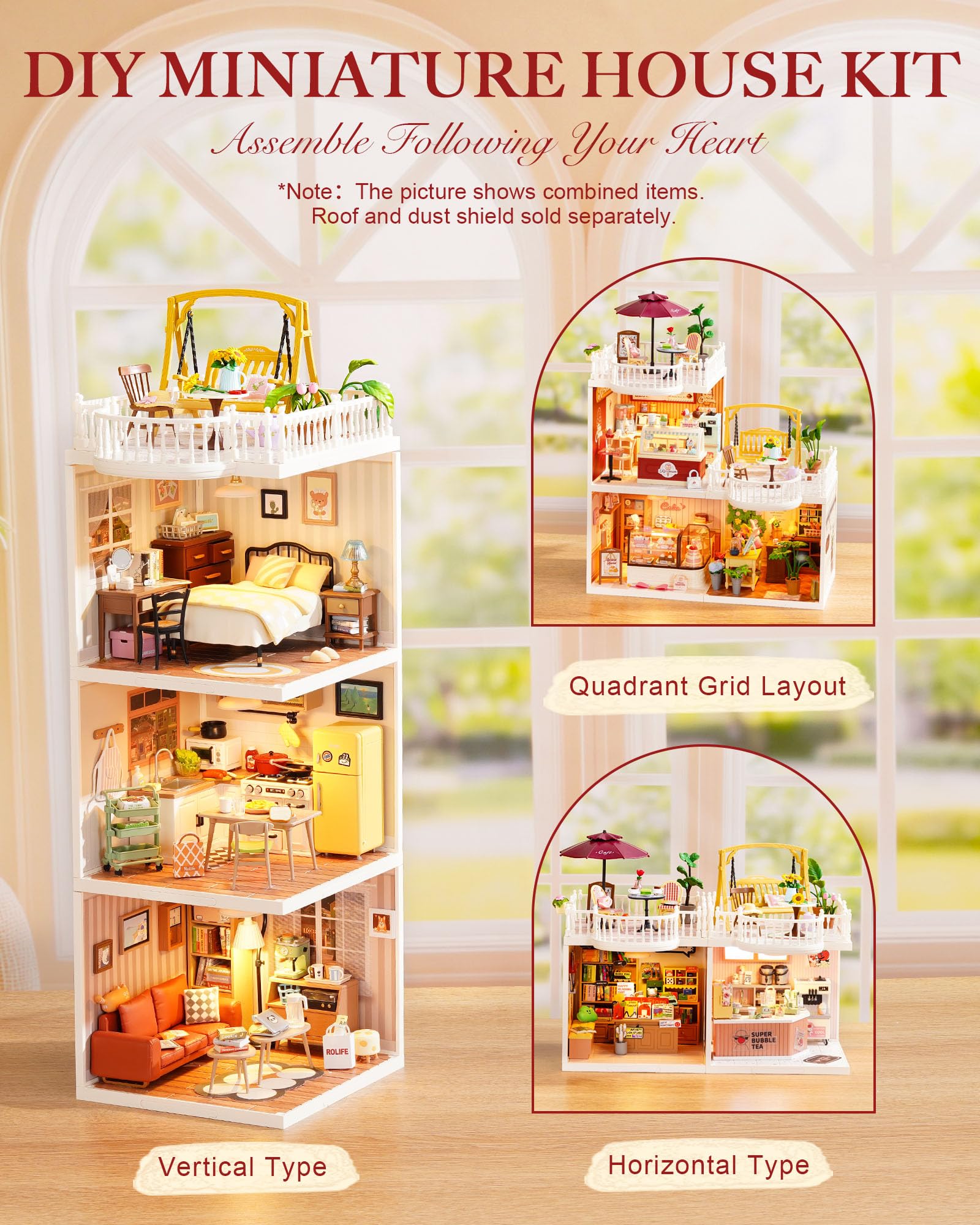 Rolife miniature flowers and tables enhance scene realism.