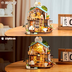 Rolife miniature puppy figure included for lifelike villa scene
