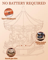 Rolife music box rotates the carousel for a calming routine.