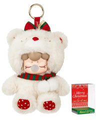 Rolife Nanci Christmas Bear plush pendant with snow-white fur, ideal as a tree ornament or backpack charm.
