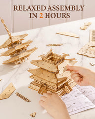 Rolife Pagoda assembly stage with numbered parts and joints.