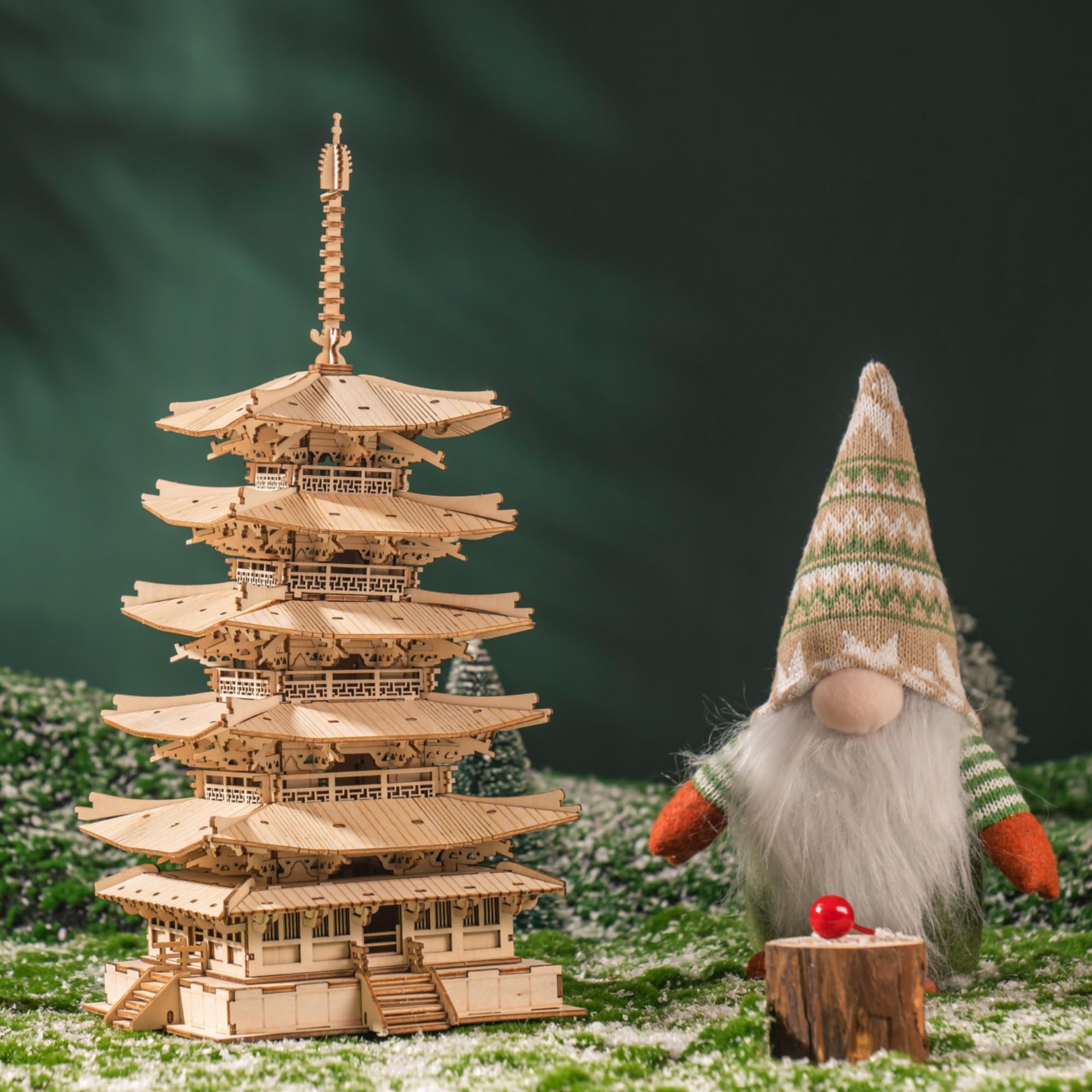 Rolife Pagoda finished display ready to admire on a shelf.
