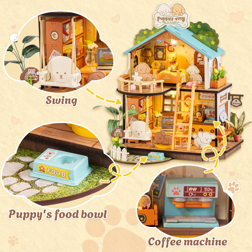 Rolife puppy villa assembly instruction image demonstrates beginner-friendly steps