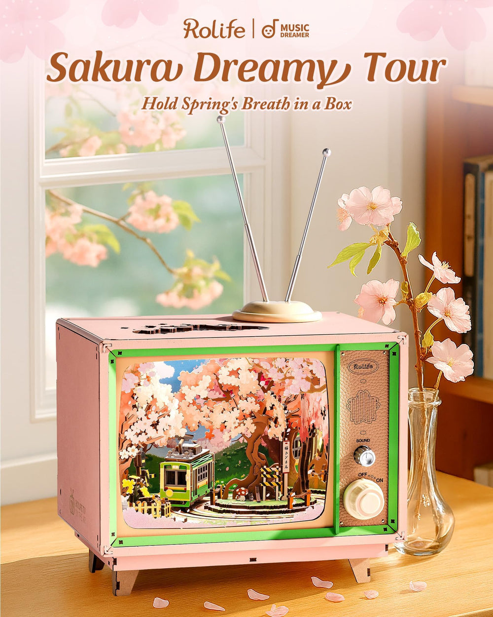 Rolife Sakura Dreamy Tour dual-control lights and music for mood customization