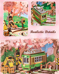 Rolife Sakura Dreamy Tour laser-cut plywood puzzle assembly