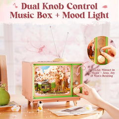 Rolife Sakura Dreamy Tour music box in retro TV style ready to play a gentle tune
