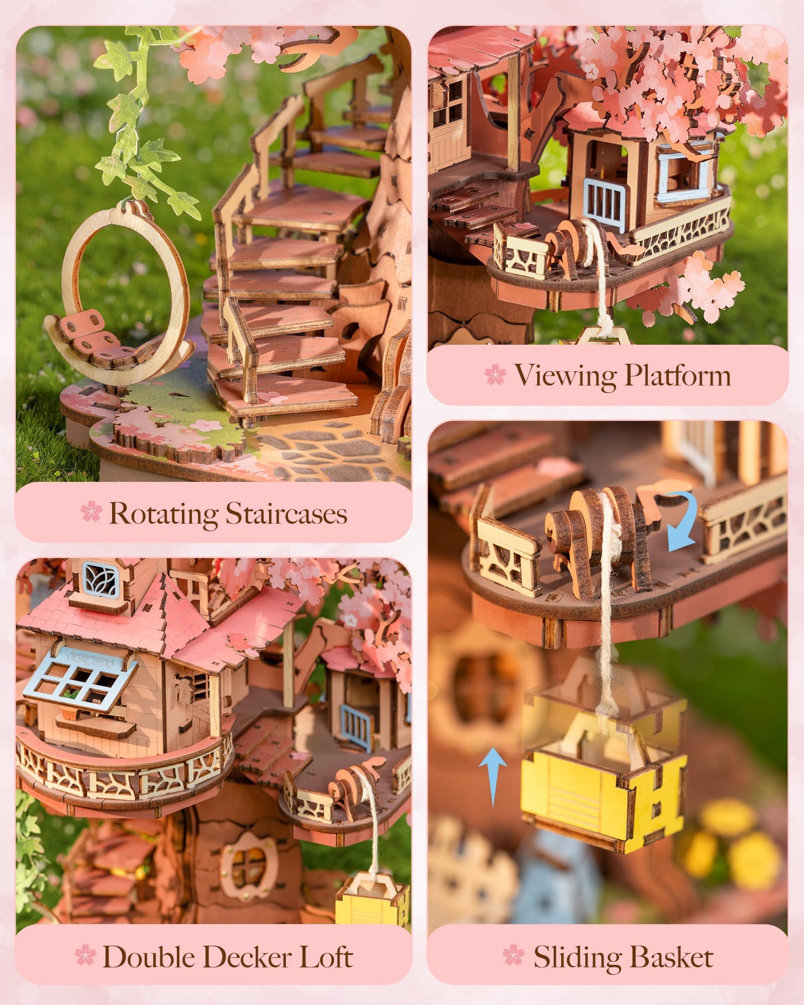 Close-up of cherry blossoms on Rolife Sakura Tree House serene detail