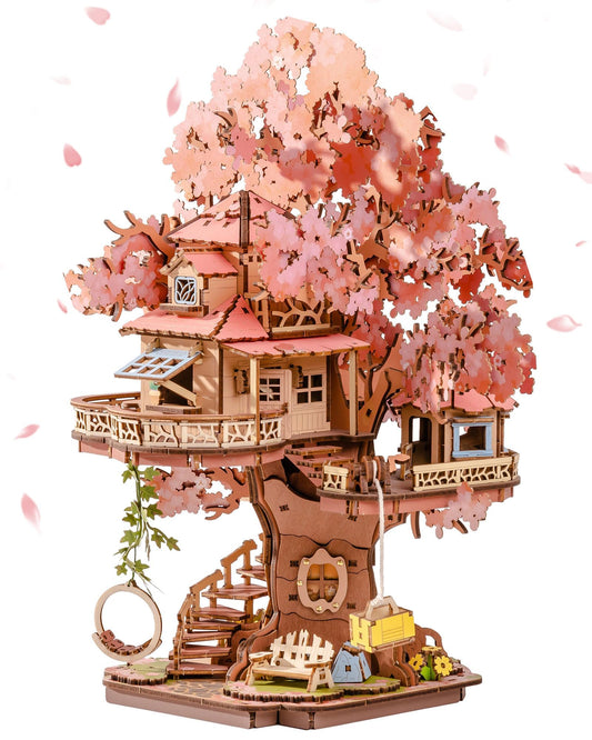 Rolife Sakura Tree House packaging image inviting mindful DIY creativity