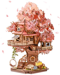 Rolife Sakura Tree House packaging image inviting mindful DIY creativity