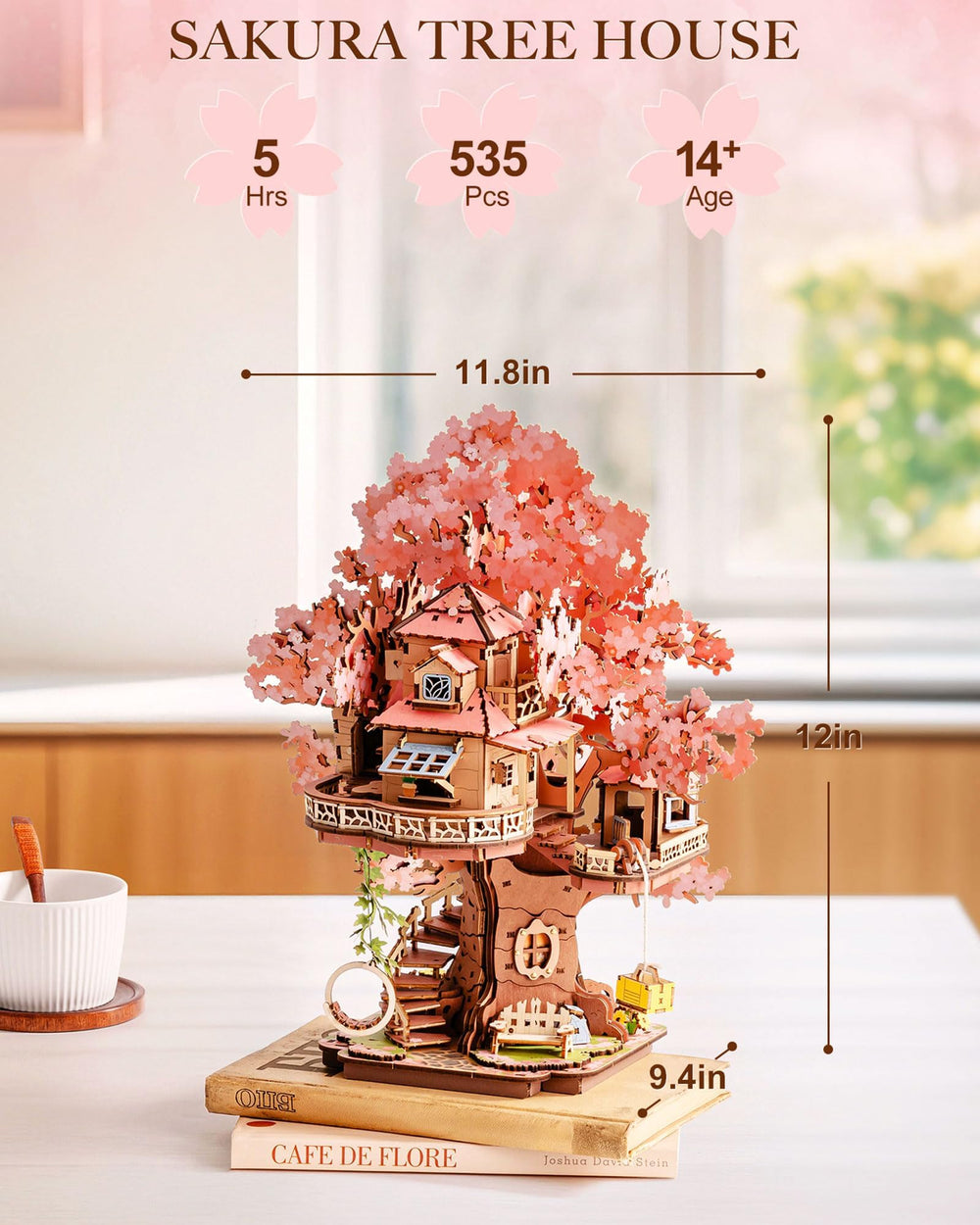 Rolife Sakura Tree House spiral stairs displaying sturdy craftsmanship
