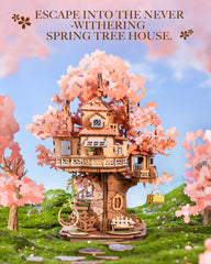 Rolife Sakura Tree House on table during assembly ideal for relaxation
