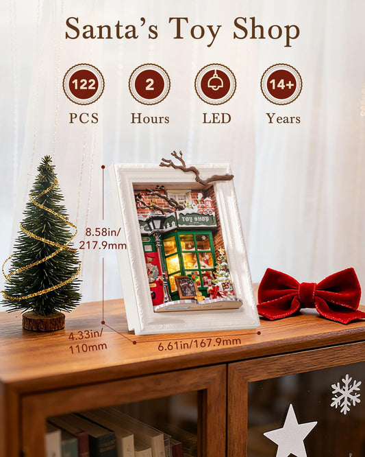 Rolife shadow box dollhouse with LED light creates cozy holiday ambiance.