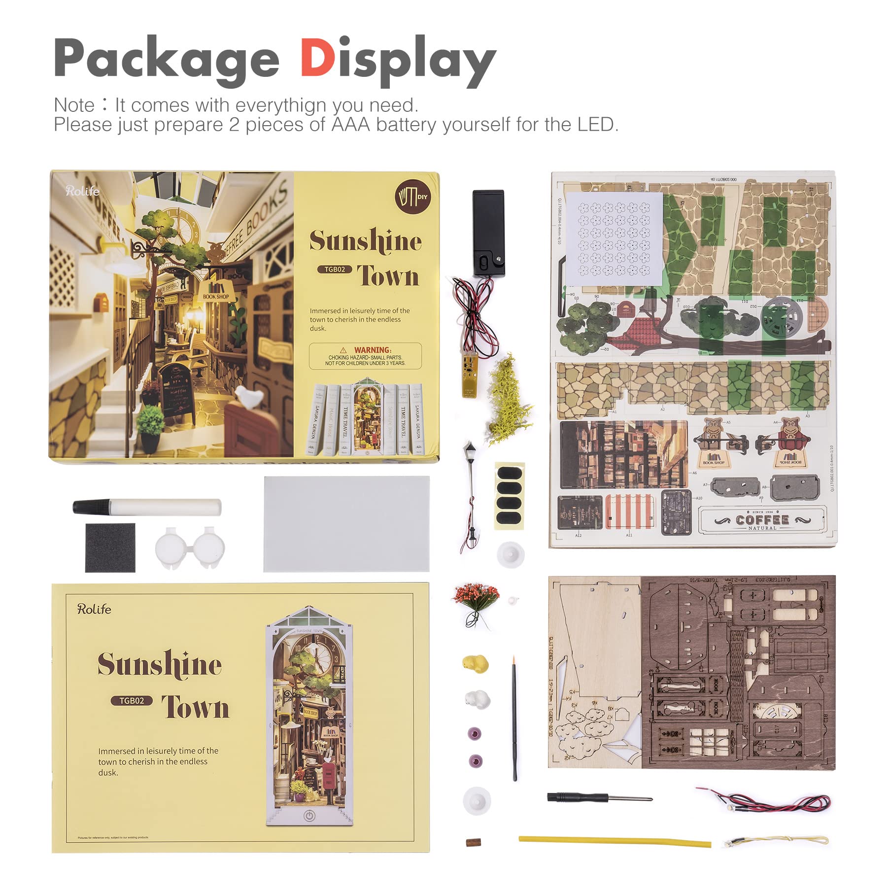Rolife Sunshine Town assembly parts layout guides precise construction.