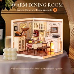 Rolife Super Creator dining table detail with tiny tableware for realism
