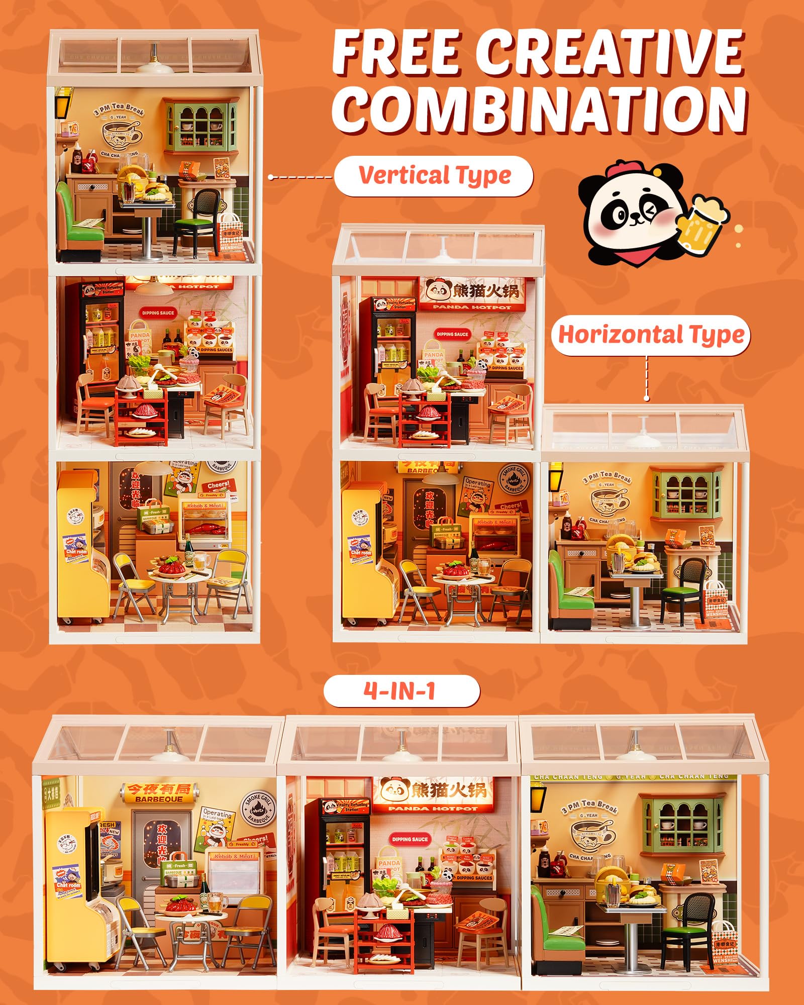 Rolife stacked miniature scenery on a shelf creates a themed display