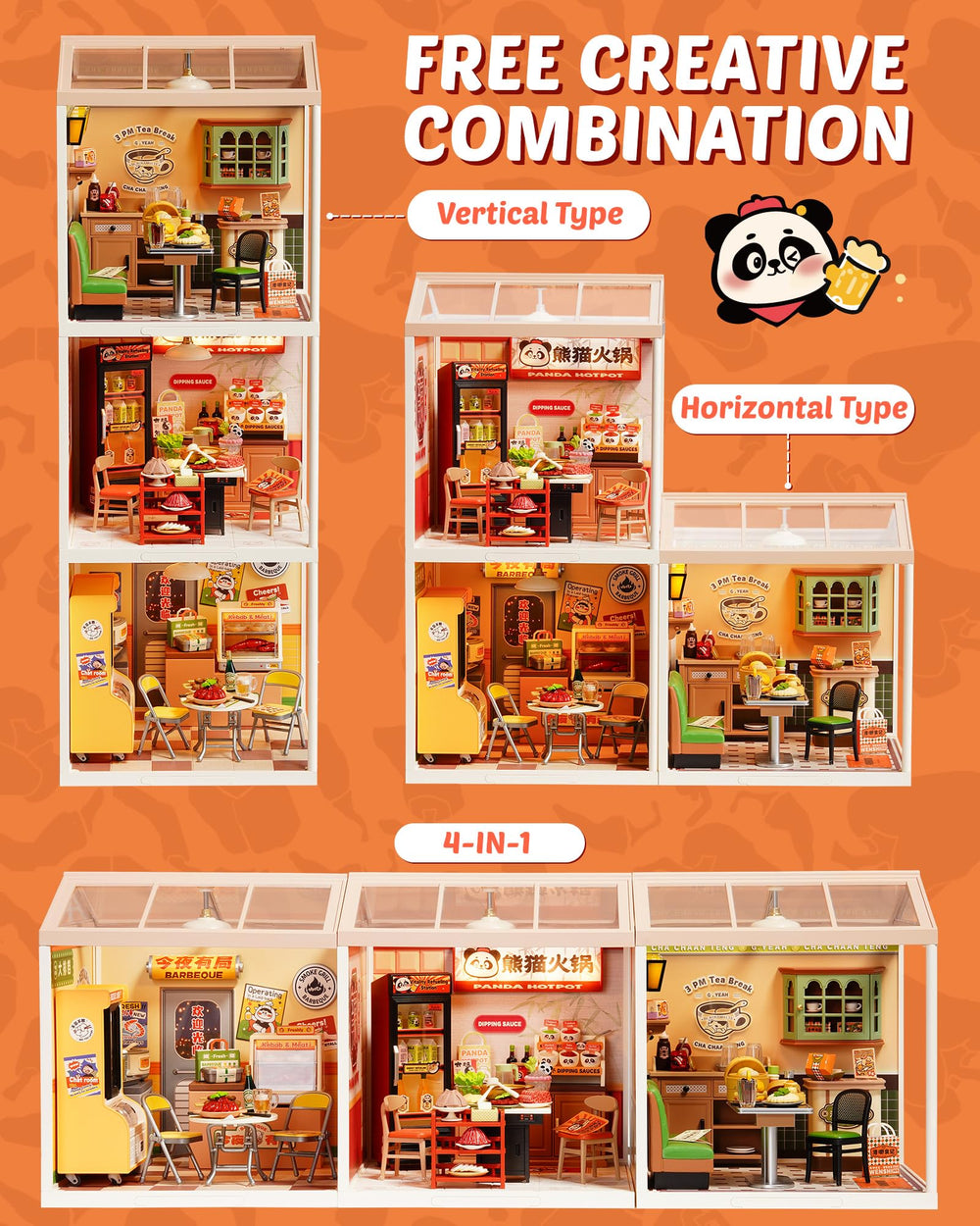 Rolife stacked miniature scenery on a shelf creates a themed display
