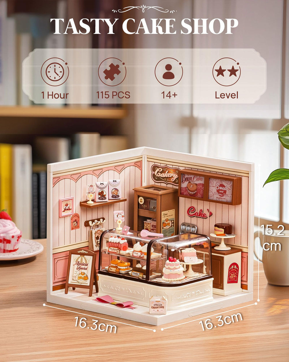 Rolife Tasty Cake Shop interior with LED lighting highlights desserts