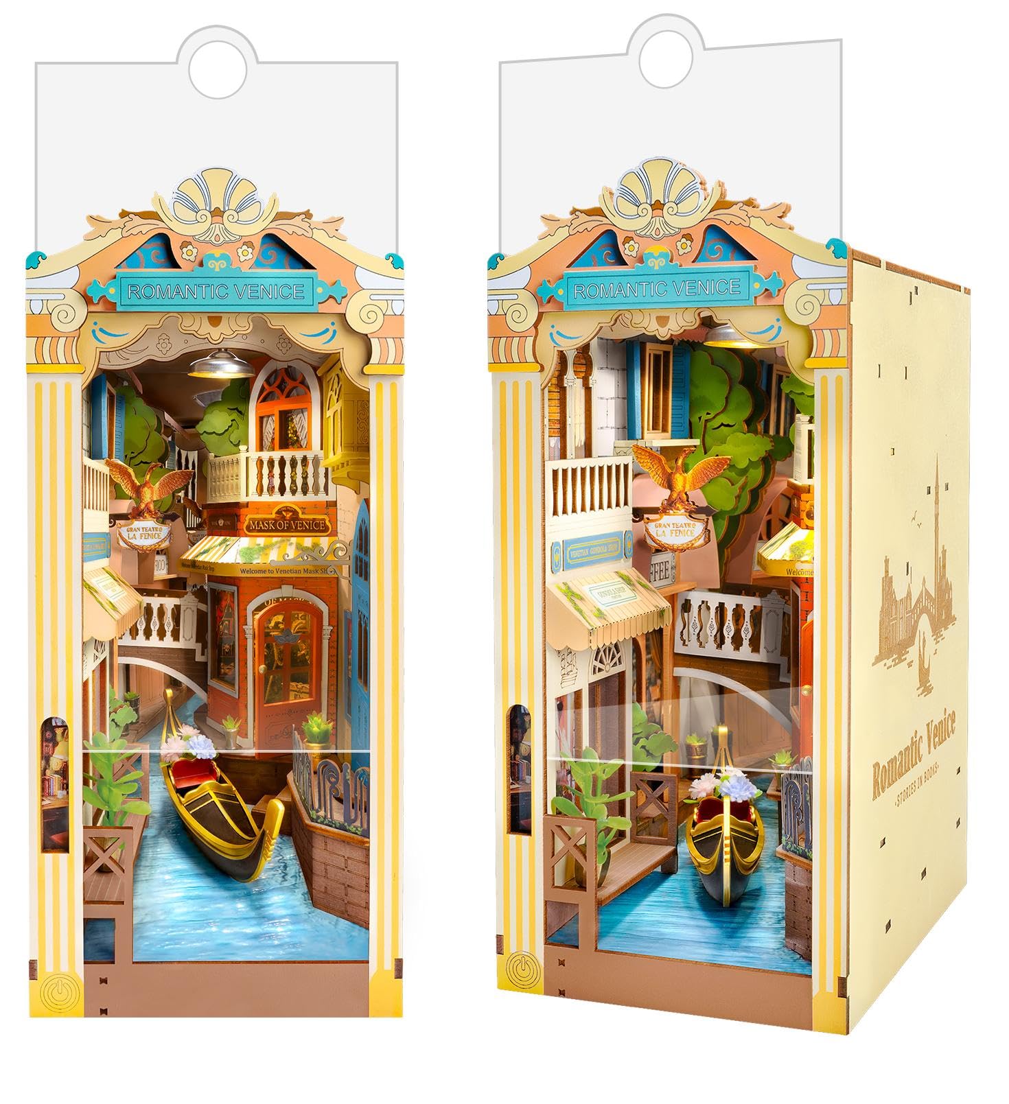 Rolife Venice booknook diorama assembly, ideal desk centerpiece for creative spaces.