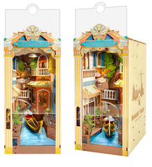 Rolife Venice booknook diorama assembly, ideal desk centerpiece for creative spaces.