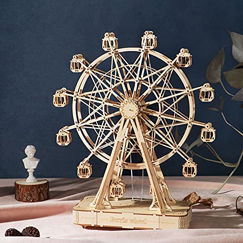 Rolife 3D wooden puzzle kit pieces laid out ready for building and creativity