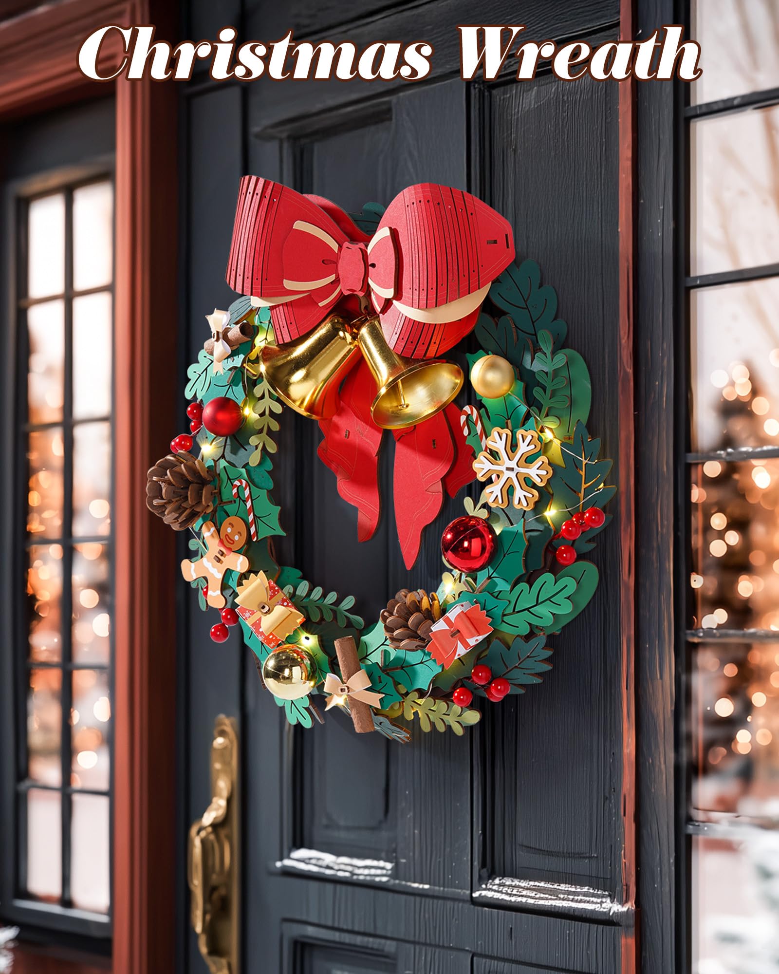 Rolife wreath red bow and golden bell for festive curb appeal