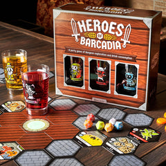 Heroes of Barcadia character cups keep health markers visible during play.