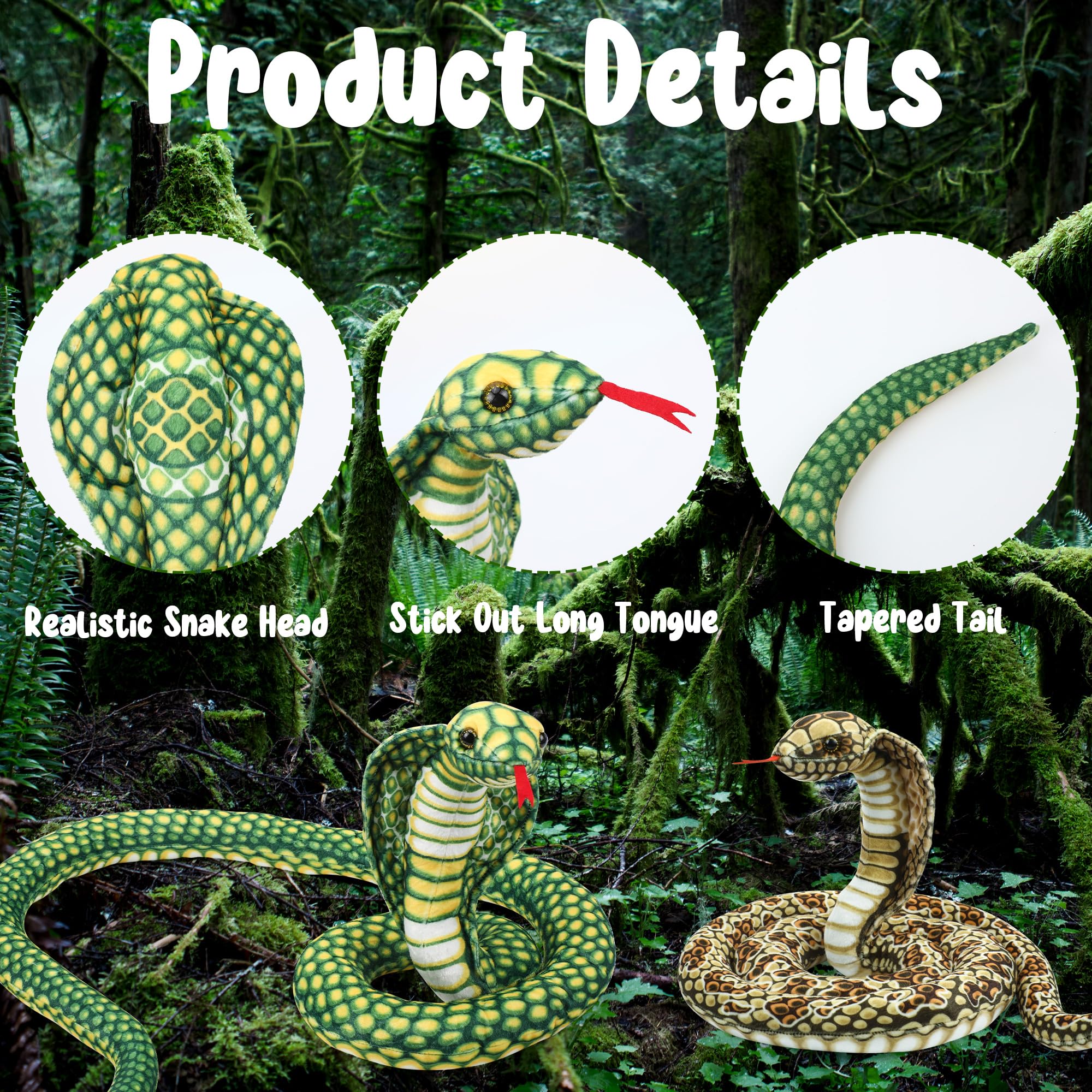 Romart Cobra Snake Plush with soft PP cotton filling for cozy hugs
