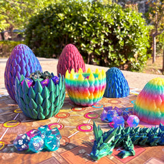 Romcpus dragon egg and dice ensemble enhances shelf appeal and collection display.
