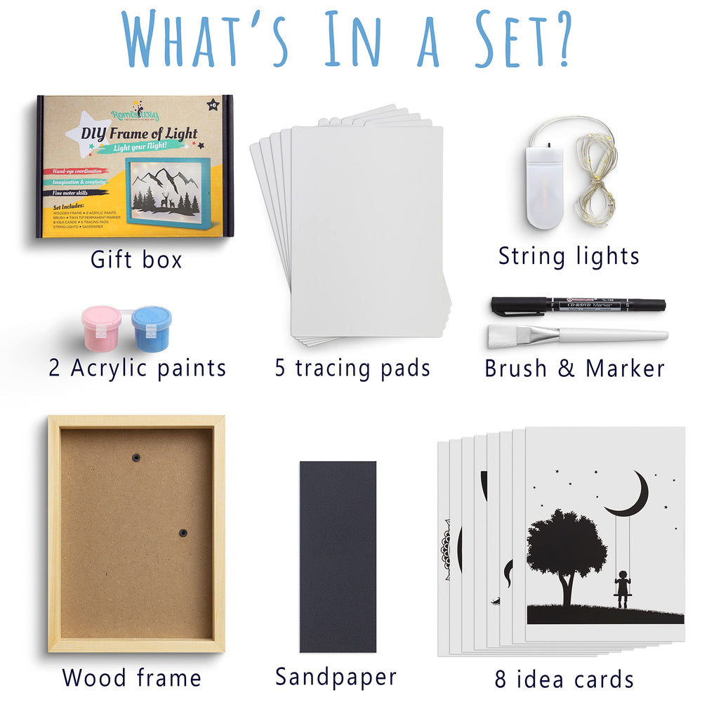 ROMI'S WAY DIY Frame Night Light paints and brush highlight easy color blending and fun crafting