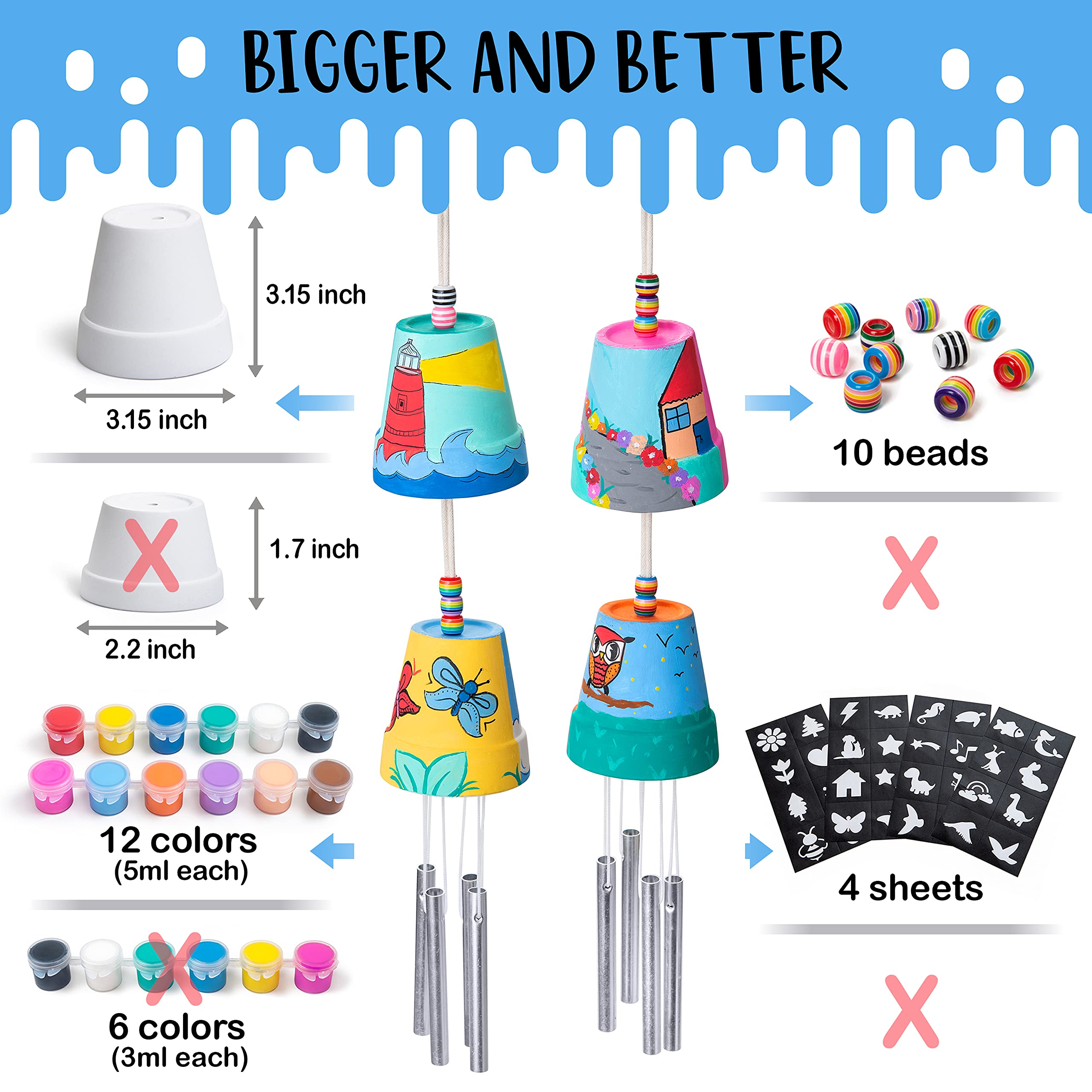 Paint set included for vibrant wind chime art projects