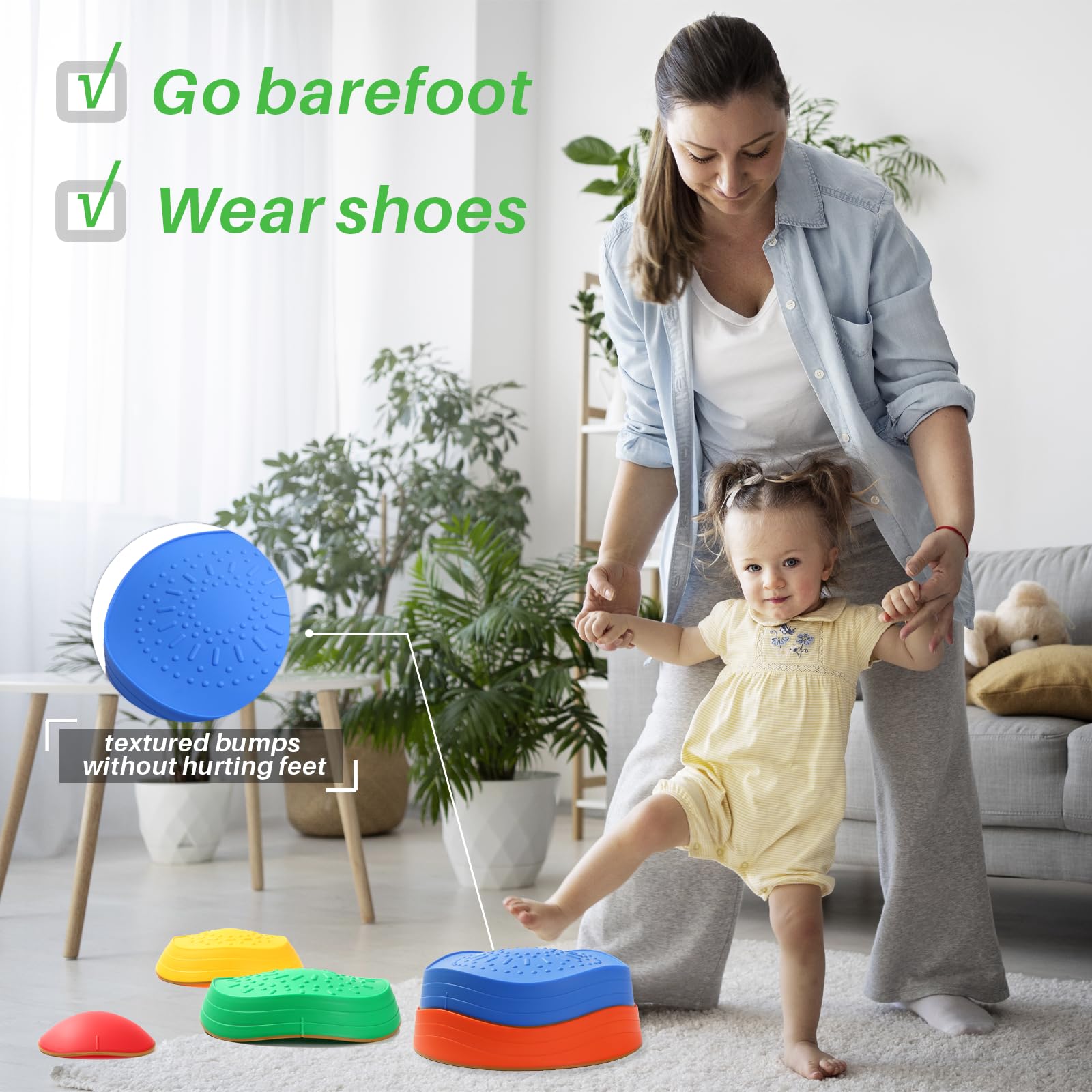 Romrex balance stones on grass used by kids to boost coordination during jumping