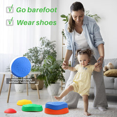 Romrex balance stones on grass used by kids to boost coordination during jumping