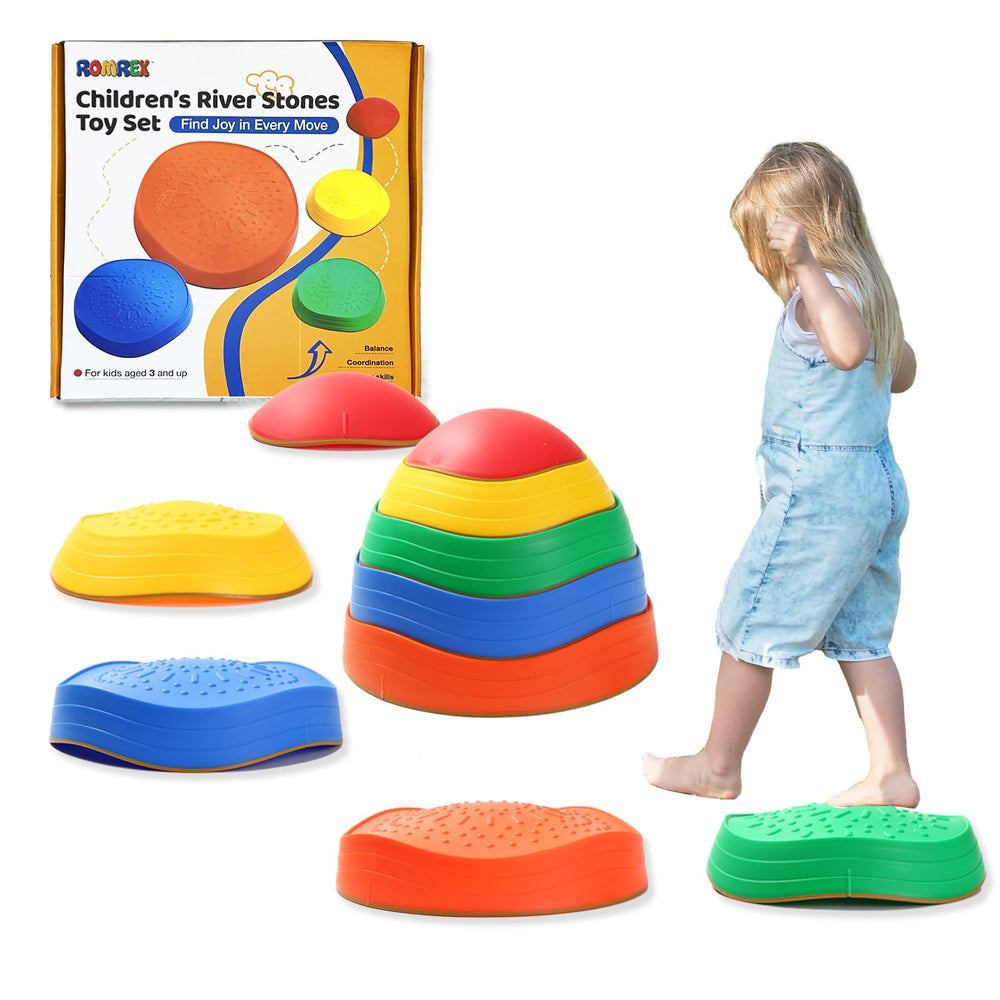 Romrex Balance stepping stones set with colorful non-slip surfaces for safe outdoor play