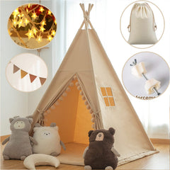RONGFA Kids Teepee Tent with Natural Wooden Poles for sturdy play.