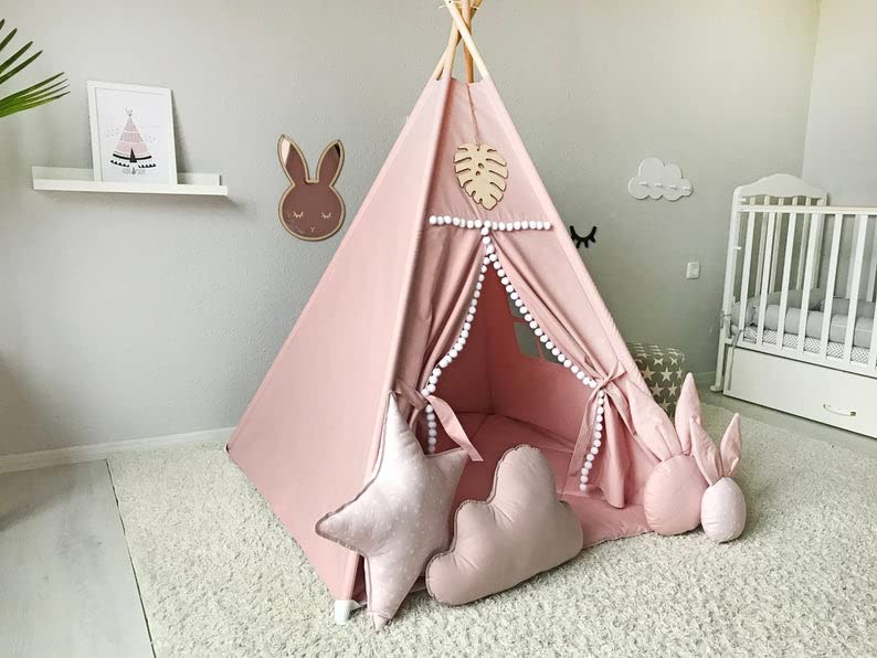 RONGFA Kids Teepee pink flap door and mesh window promote ventilation and visibility