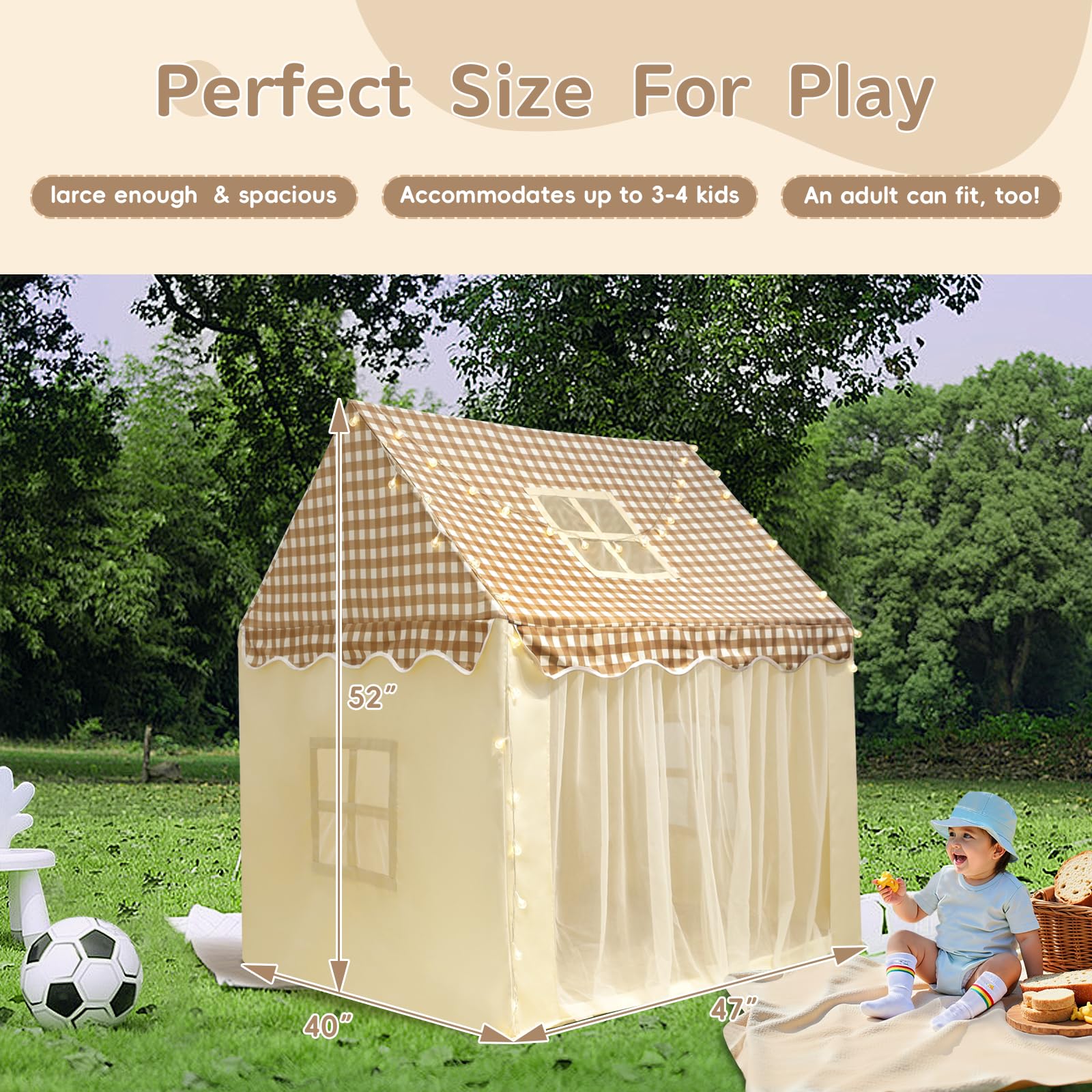 RONGFA Playhouse large 47x40x52 frame supports multiple kids at once