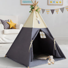 RONGFA Teepee Tent for Kids in beige gray with mat offers a cozy play space.