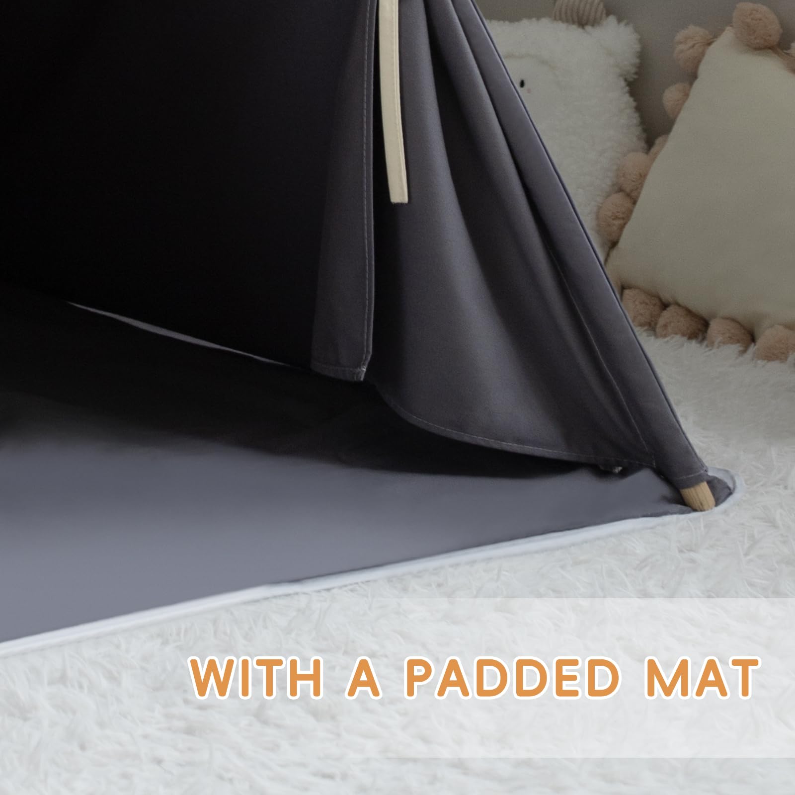 RONGFA Teepee Tent features thick cotton canvas for durable play fabrics.