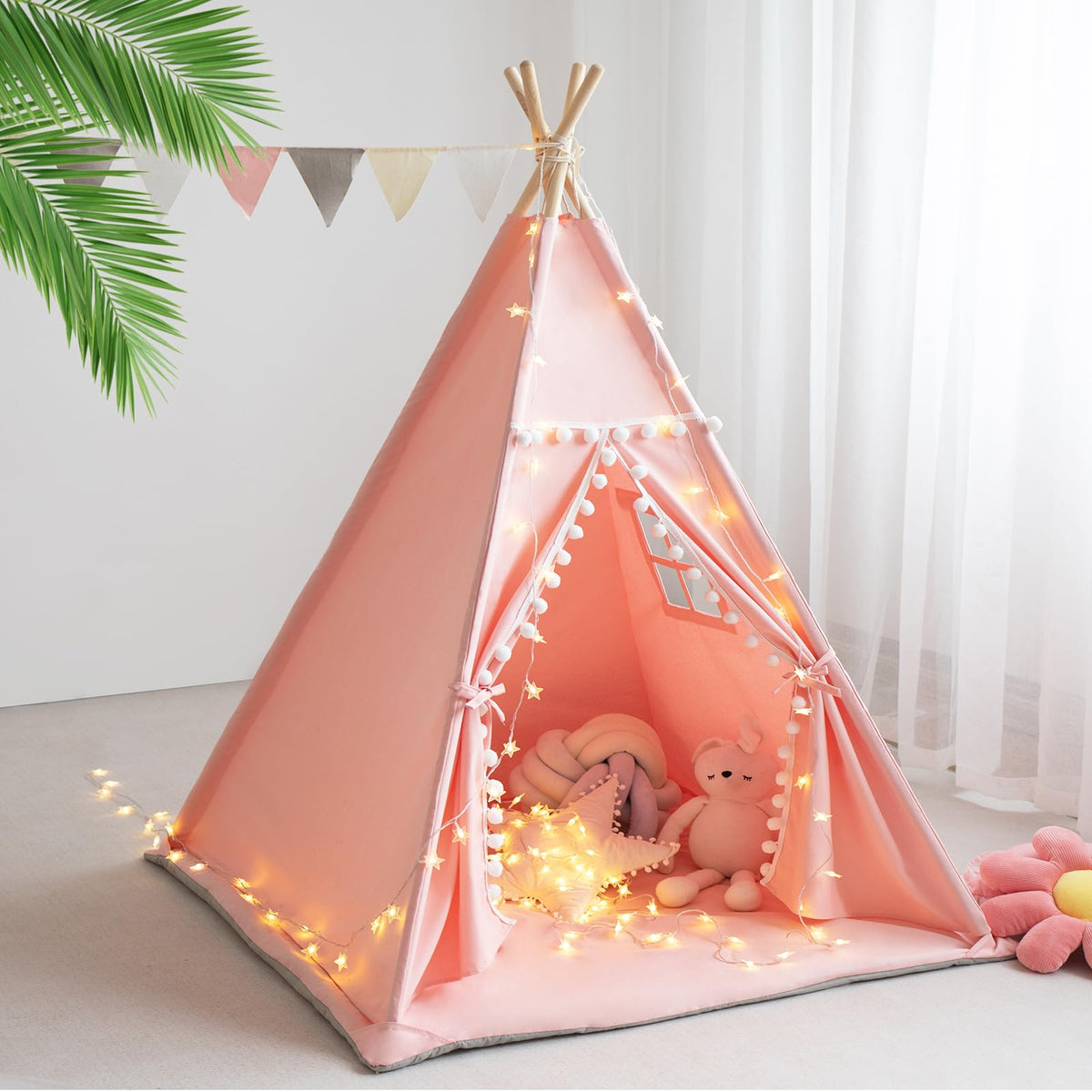 RONGFA Teepee Tent Pink front view for cozy reading nook