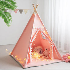 RONGFA Teepee Tent Pink front view for cozy reading nook