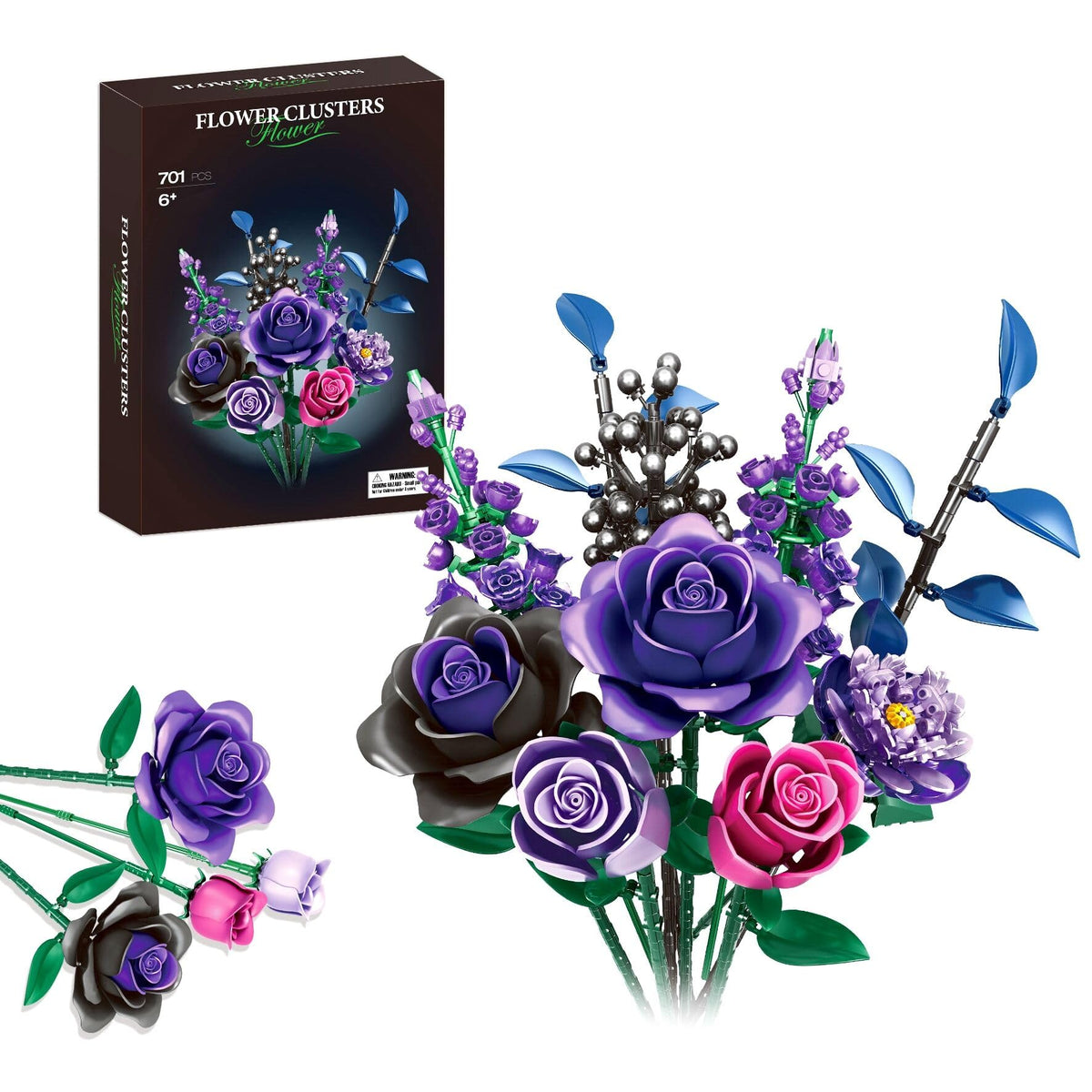 Rongmeiz bouquet-building-set purple roses for elegant home decor and DIY display.