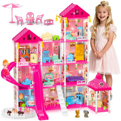 Rongmeiz dollhouse LED lights illuminate the dream castle for nighttime imaginative play.