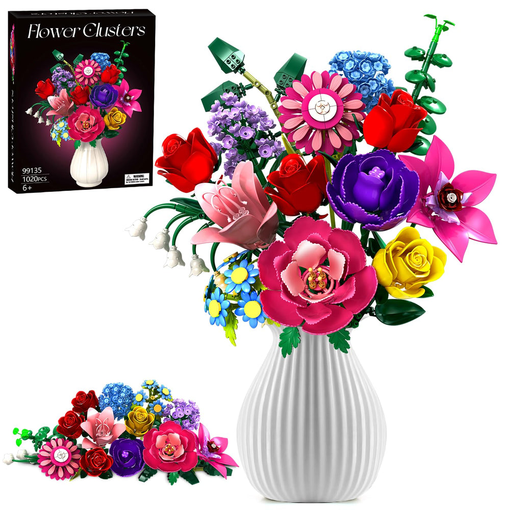 Rongmeiz Flower Bouquet Building Set – 1020 bricks, lush display for elegant home or office decor.