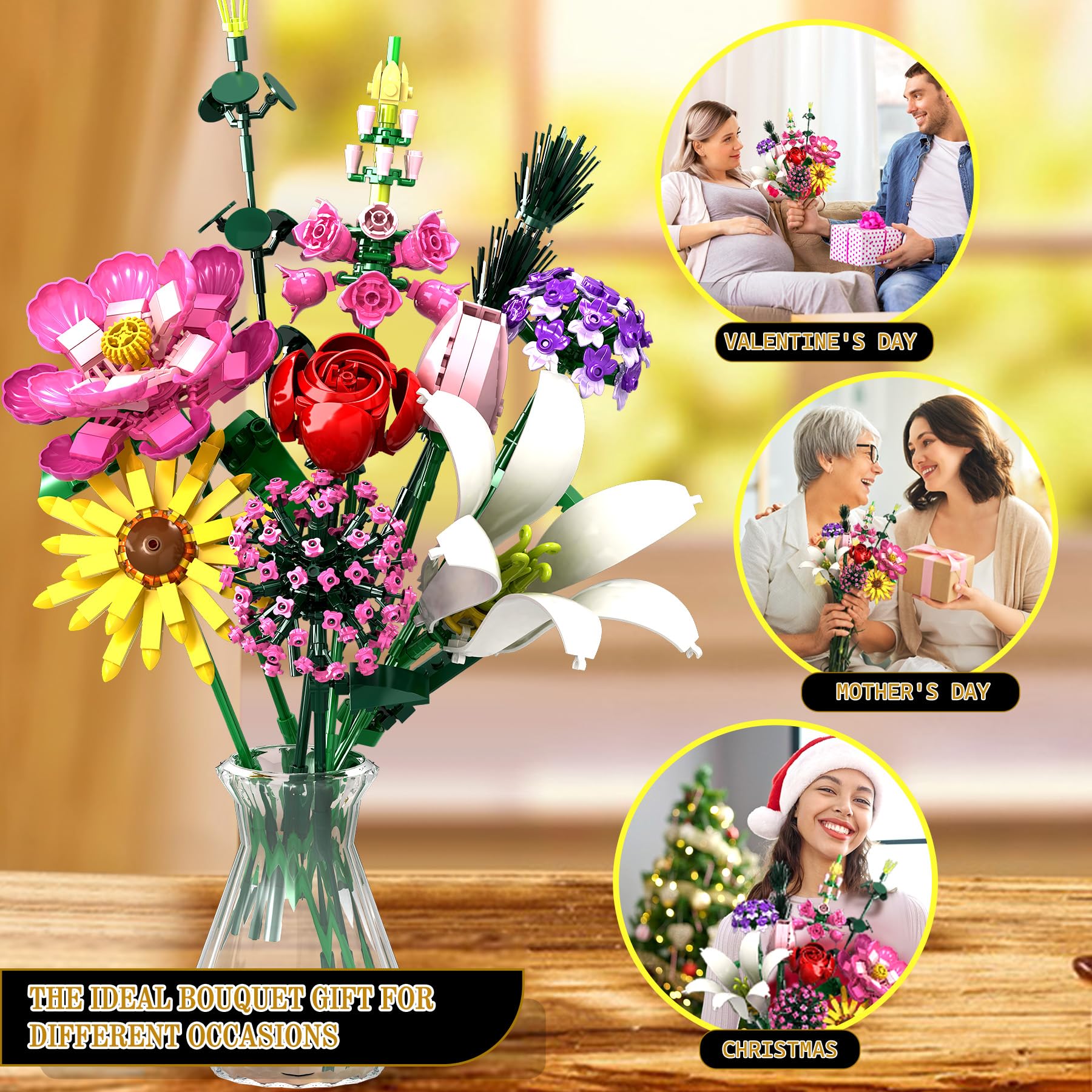Rongmeiz Flower Building Kit adjustable stems enable customized bouquet height.