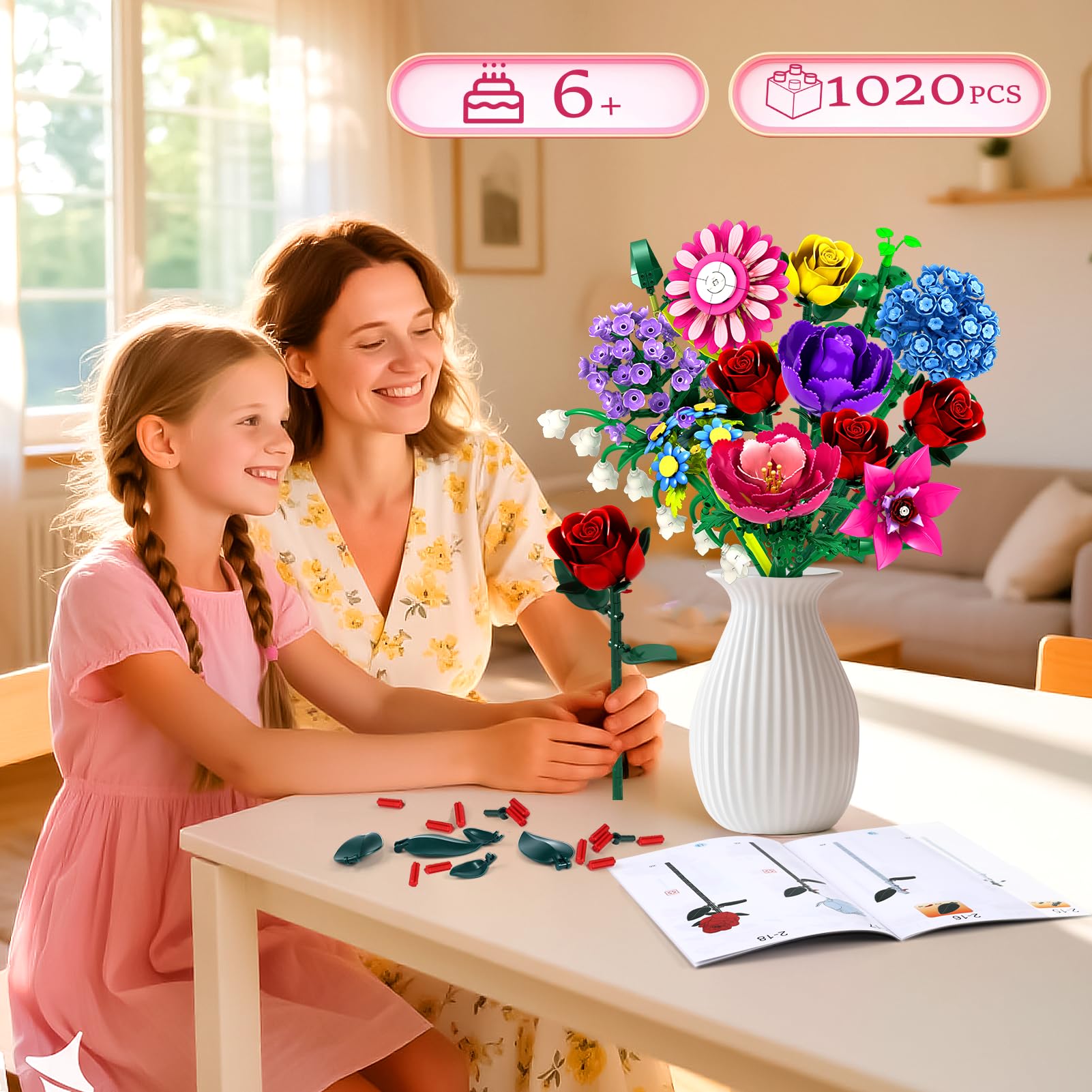 Rongmeiz Flower Bouquet Building Set – Premium ABS bricks with smooth surfaces for durable building.