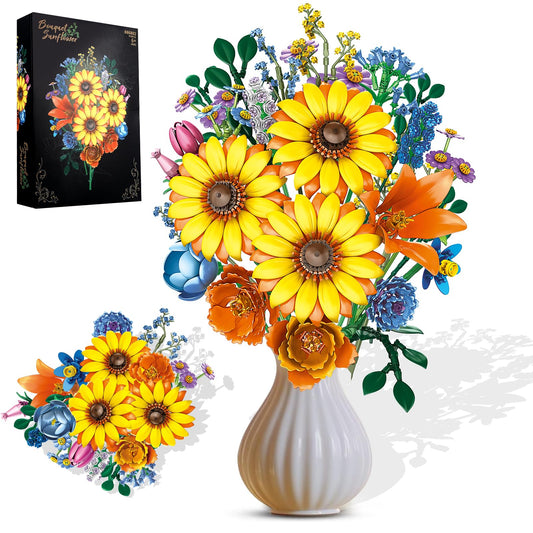 Rongmeiz Sunflower Bouquet Building Set assembly with 919 pieces for home decor