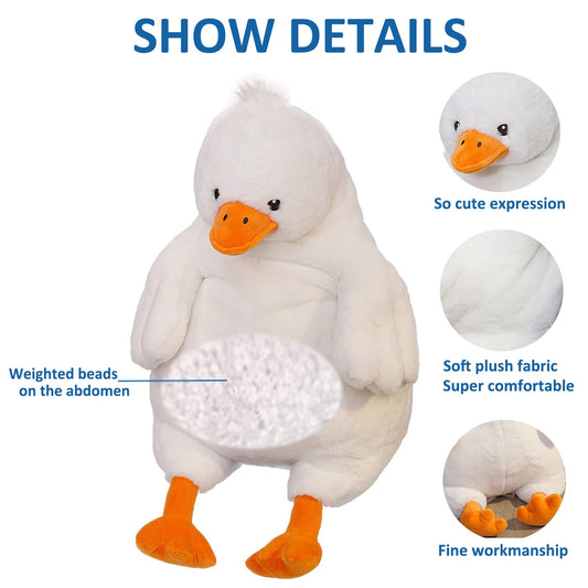 Ronivia Duck Weighted Plush Pillow side view, ideal for cuddling during reading time.