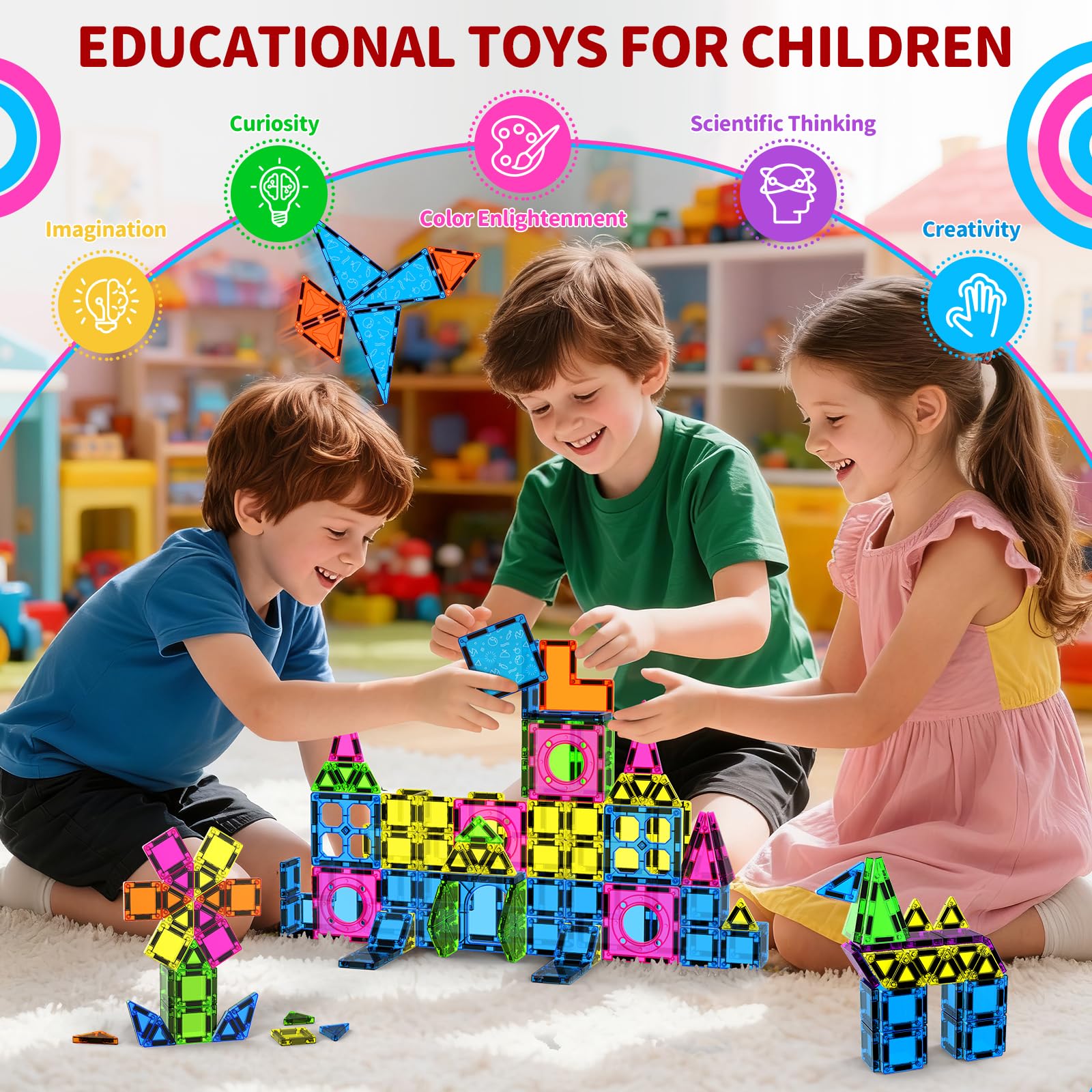 Ronqs colorful tiles and stickers enable customizable patterns during play.
